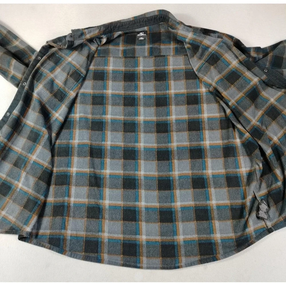 O'Neill Shirt Mens 2XL Gray Plaid Superfleece Snap Front Fleece Casual Outdoor
